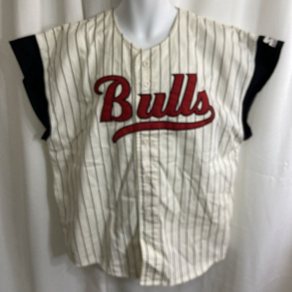 Vintage Chicago Bulls Starter Pinstripe Baseball Style Mens Shirt Uniform L